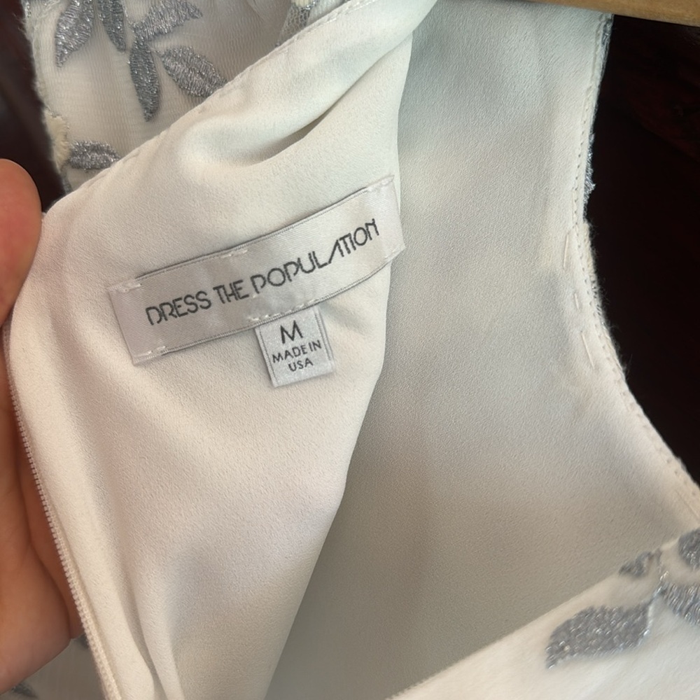Dress the Population Size Medium Sheer White & Silvery Floral Mini Dress Bridal - Picture 7 of 7